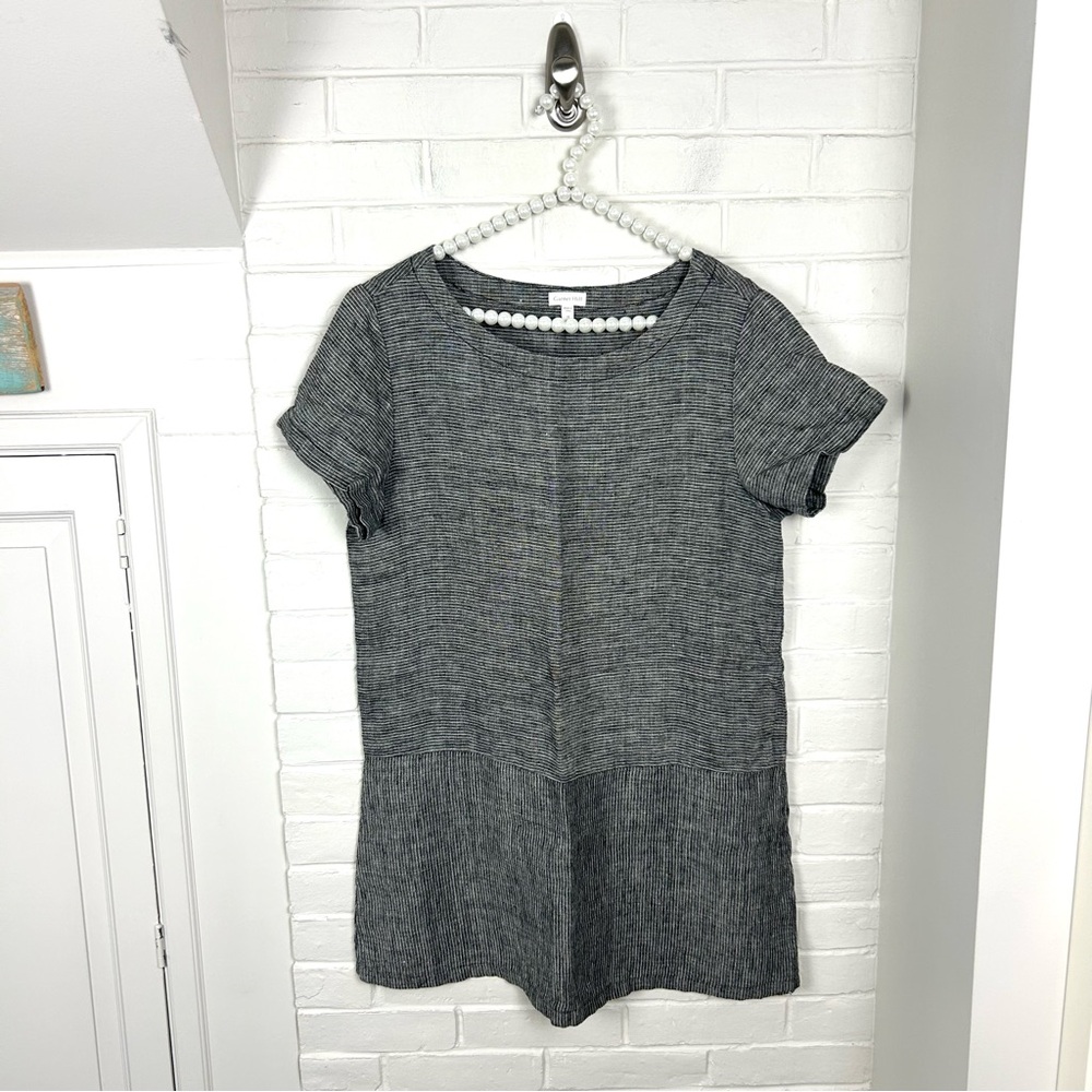 Garnet Hill Striped Boxy Linen Tunic Top / Dress Size 10